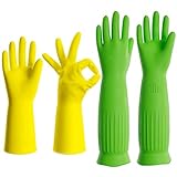 PrettyCare 2 Pairs Rubber Cleaning Gloves long & short for Household - Reusable Dishwashing Gloves for Kitchen, Flexible Long-lasting