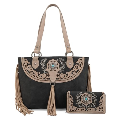 Image of Montana West Aztec Tote Bag for Women Embroidered Western Shoulder Purse and Wallet Set