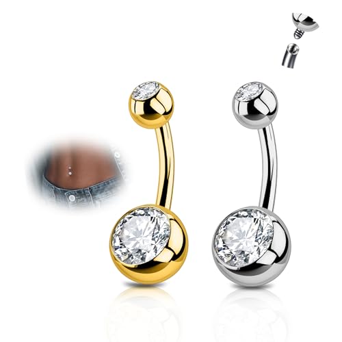 AVYRING 14G 10mm Belly Button Ring for Women Titanium Navel Piercing Jewelry Silver & Gold Belly Bars Shiny & Comfortable