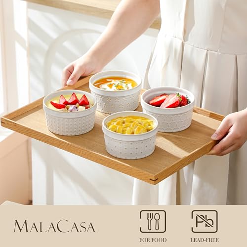 Miniatura 5 de Malacasa Series Ramekin Dish, 4 Piezas Cuencos Y Platos De Postre Snack Salsa 240ml Crema De Cerámica, Aptos Para Lavavajillas Y Horno