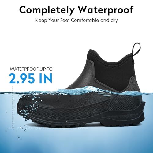 DKSUKO Men's Waterproof Neoprene Ankle Boots,Durable Insulated Rubber Slip On Water Deck Boots,Outdoor Rain Footwear,Anti-Slip Mud Shoes4