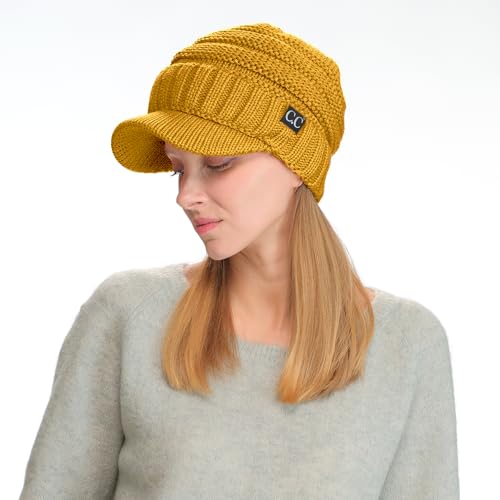Image of C.C Trendy Warm Oversized Chunky Soft Oversized Ribbed Slouchy Knit Hat with Visor Brim