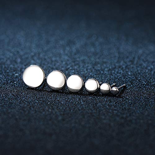 White Gold Plated Sterling Silver Dot Stud Earrings 3Mm-10Mm Options, Flat Round Disc Studs Hypoallergenic Jewelry (5Mm) #TOP3
