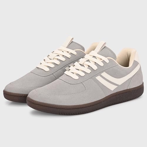 Image of Cruiser Men's Sneakers | Stylish Grey Retro Suede Casual Sneakers |Korean Style Lace-Up Low-Top Trainer with White Side Stripe & Gum Sole for College,Party,Office,Streetwear,Travel (2668)