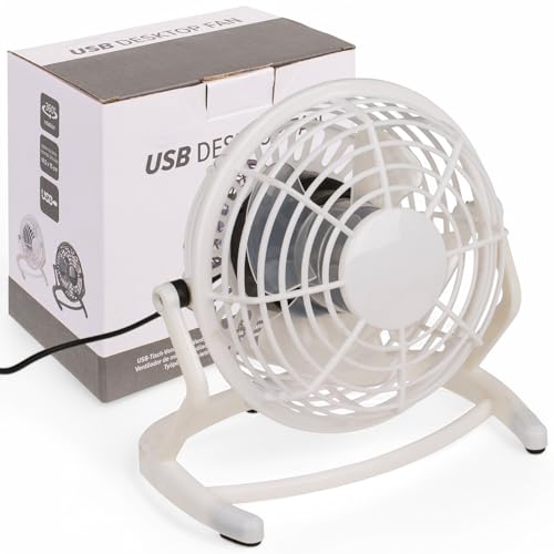 MIJOMA Ventilador de mesa con puerto USB – Mini ventilador compacto para oficina y hogar, silencioso y energéticamente eficiente, 15 x 14,5 cm (blanco)