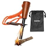 Fire Starter Survival Tool, Ferro Rod Kit with Striker, Paracord Wrist Lanyard, Wood Handle, Tinder Wick, Pouch, Waterproof Flint and Steel Fire Starter for Camping, Hiking and Backpacking Gear