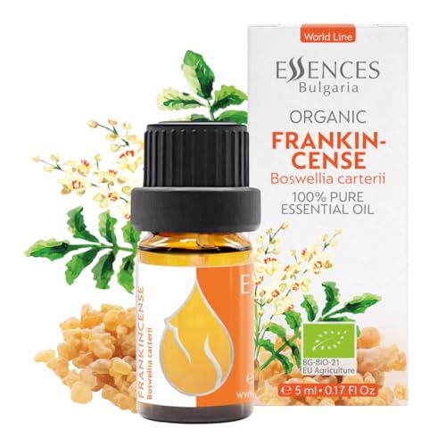 Essences Bulgaria Organic Frankincense Essential Oil 5ml Boswellia Carterii - 100% Pure and Natural Undiluted Therapeutic Grade for Aromatherapy with Diffuser or Air Purifier Body Massage