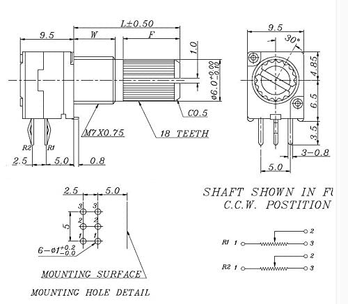 RUNCCI-YUN 10 Sätze RK097N B10K Rändelwelle 3 Klemmen potentiometer,Variable Widerstände, mit Kunststoffknöpfen