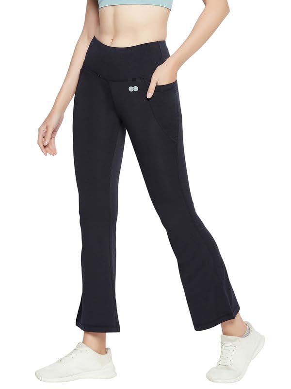 Image of Clovia Women's Comfort Fit High-Rise Flared Yoga Pants with Side Pockets (AB0119R08 Blue S)