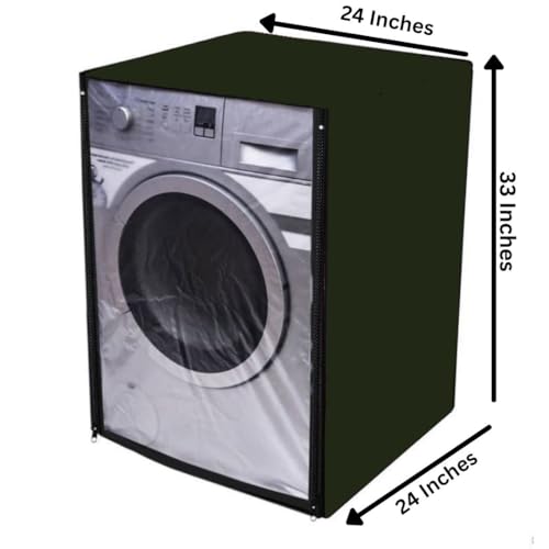 Image of Waterproof & Dustproof Front Loading Washing Machine Front Clear Cover Suitable for Normal IFB 6.5kg, 7 Kg, 7.5Kg & 8kG / 61X61X84cm Washing Machines (Grey) (5, Green)
