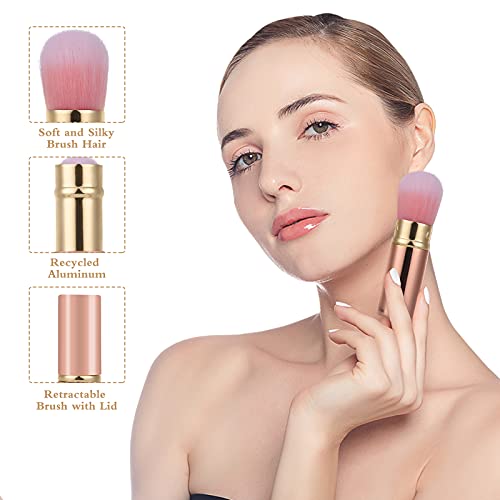 Image of Falliny Retractable Kabuki Makeup Brush, Travel Face Blush Brush, Portable Powder Brush with Cover for Blush, Bronzer, Buffing, Flawless Powder Cosmetics