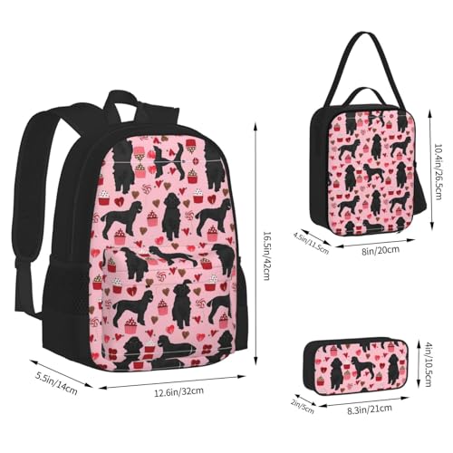 nanger Red Poodles Dogs Print 3-Piece Set Backpack, Lunch Bag And Pencil Case, For Travel, College, And Daily Use4
