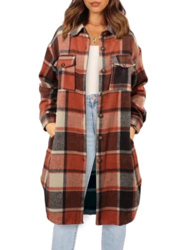 NIeyook Plaid Shacket Jacket Women Button Down Long Flannel Shirt Fall Oversized Jackets Casual Shaket Lapel Winter Coats3