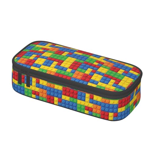 Image of Colorful Bricks Large Pencil Case With Zipper Compartments Stationery Pencil Bag For Kids Teens Students School Supplies