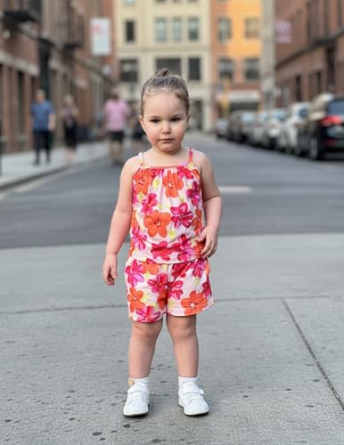 Image of Arshiner Toddler Kids Summer Clothes 2 Piece Tank Top and Shorts Set | Girl Summer Clothes 2 Piece Loose Spaghetti Strap Tank Top and Short Set Kids Clothing Sets with Pockets