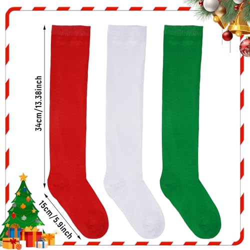 Dxhycc 3 Pairs Girls Christmas Knee High Socks Red White Green Socks Elf Socks Long Xmas Socks for Kids Christmas Party2