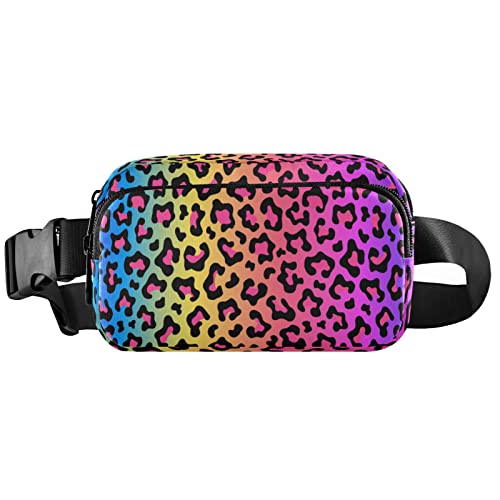 Rainbow Colored Leopard Print Belt Bag for Women Men Fanny Pack Small Waist Pouch Crossbody Bags for Outdoor Hiking Running Travel