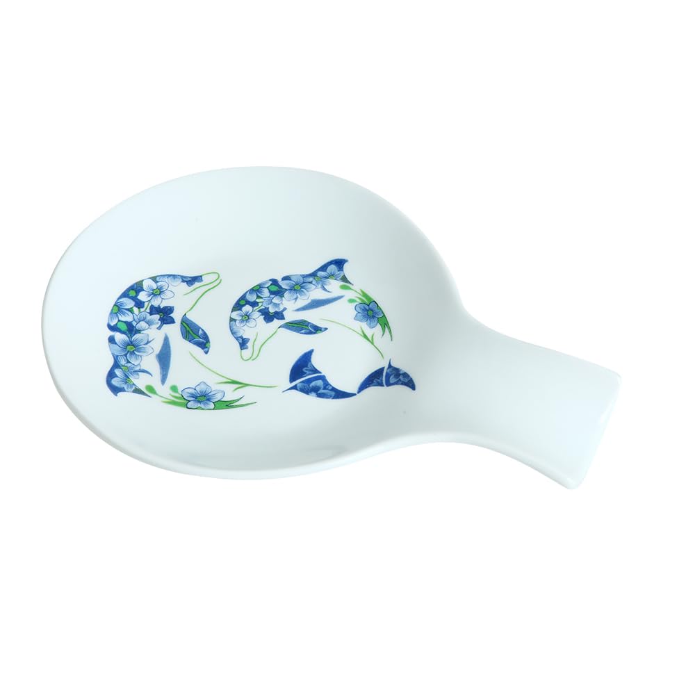 HCWLXYXY Ceramic Spoon Rest for Kitchen Counter, Dolphin Pattern Spoon Holder for Stove Top,Countertop,Cooking Kitchen Spoon Rest Large Utensil Rest Spatula, White&Blue