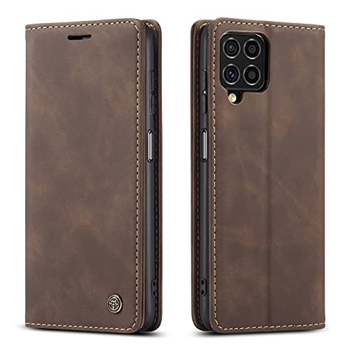 Image of BOUNCEBACK Faux Leather Flip Flap Back Stand Case /Cover For Samsung Galaxy M42 - Coffee Brown, Blue