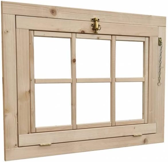 Home Idea Finestra in legno per casetta mis 81 x 61 cm con apertura a Vasistas, con Plexiglass