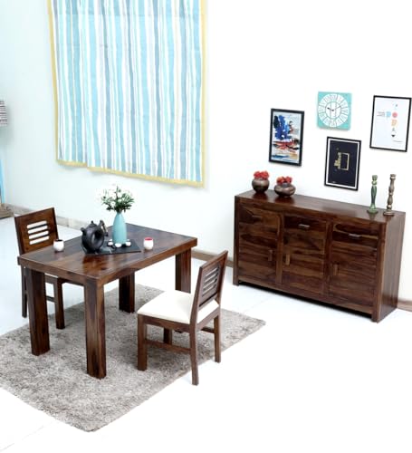 Image of Sheesham Wood Dining Table 2 Seater Set || Home Furniture 2 Seater Dining Table with Chair || Modern Dining Room Set || Unique Dining Table Set || Wooden Dining Table || Honey Brown Finish
