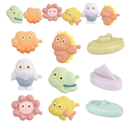 Image of 9PCS Mold Free Baby Bath Toy,Silicone Bathtub Toy w/ Building Animal & Floating Boat,Soft Chewable Teething Toy,Squeeze Play Early Educational Learning Nesting Toy for 6m+ Boys & Girls…