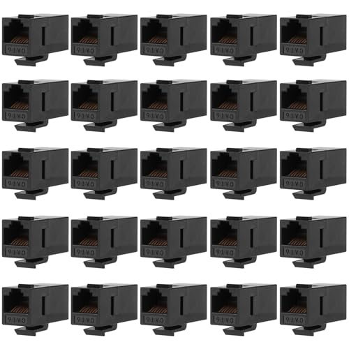 Coupleur Keystone CAT6 RJ45 femelle pour panneau de brassage et plaque murale, lot de 25 noir