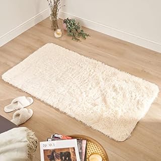 Sienna Super Soft Fluffy Anti-Slip Carpet Plain Shaggy Non-Shed Polyester Long Pile Floor Mat Blush Silver (Cream, 80x150cm (2'6" x 4'9" ft))