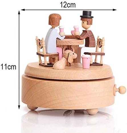 木製回転オルゴール時計じかけの音楽手作り木製ボックスクラフトアクセサリーレトロ家の装飾のギフト