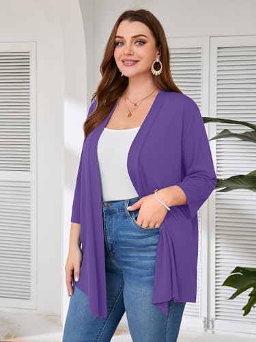 Image of AusLook Women's Plus Size Lightweight Open Front Cardigan 3 /4 Sleeve Cover Ups Shrugs Shawls and Wraps Kimono Jacket Coat