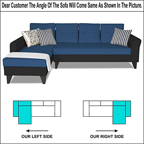 Image of Adorn India Maddox Plain Two Tone L Shape 6 Seater Sofa Set LHS (Blue & Black) (3 Year Warranty)