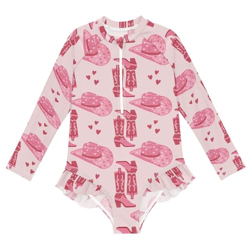 Image of CaTaKu Girls Rash Guard Swimsuit Long Sleeve One Piece Bathing Suit UPF 50+ Toddler Kids Zipper Ruffle Swimwear 3-12Y