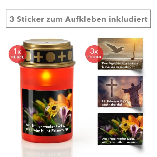 KELOPEST® LED Grablicht rot oder weiß mit Batterie und bis zu 6 Monaten Leuchtdauer - LED Grabkerze mit realistischem Flackereffekt – Ansicht 3