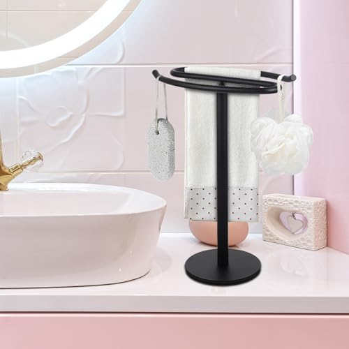 Porte-serviettes base stable en acier noir sans perçage - 7