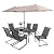 Sophia & William Patio Dining Set 8 Pieces Outdoor Metal Furniture Set with 13ft Double-Sided Patio Umbrella Beige, 6 x C Spring Motion Chairs, 1 Metal Umbrella Table for Patio Lawn Garden