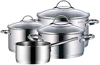 WMF Cookware Set 4-Pieces Provence Plus Pouring Rim Glass Lid Cromargan® Stainless Steel Brushed Suitable for All Stove Tops Including Induction Dishwasher-Safe
