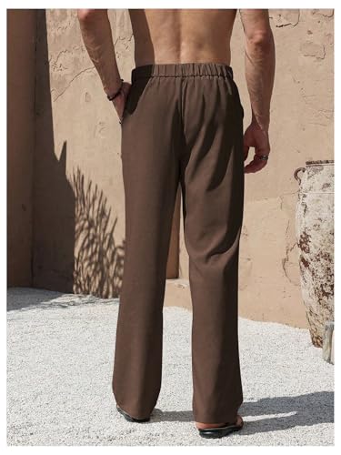 GORGLITTER Men's Baggy Dress Long Dress Pants Straight Leg Vacation Trousers with Pockets3