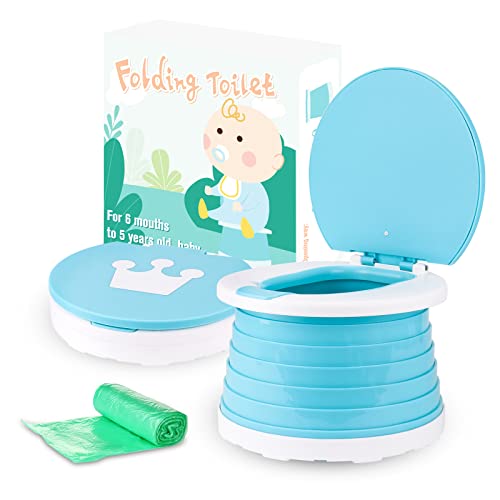 Portable Potty for Toddler Travel Foldable Training Toilet Travel Potty for Toddler Baby Kids Travel Potty Chair Seat Indoor and Outdoor (Blue Potty)
