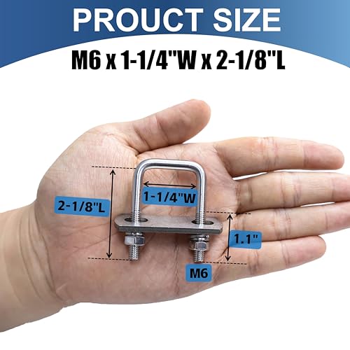 Image of 16 Pcs M6 Square U Bolts 1-1 /4 Inch Wide, 1 /4 inch x 1-1 /4 inchW x 2-1 /8 inchL | 304 Stainless U Bolt Heavy Duty with Nuts,Bolt Plate and Washers,Square U Bolts 1-1 /4 inch Wide,Metric bolts