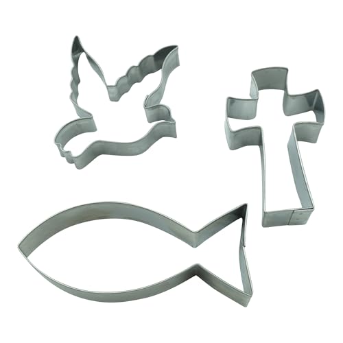 BekkiB - Lot de 3 emporte-pièces « Christianisme » - Moules à biscuits lavables en acier inoxydable - Parfait pour les biscuits et occasions religieuses