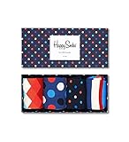 Happy Socks 4-Pack Amazon Multi Dots Box, farbenfrohe und fröhliche, Socken für Männer und Frauen, Schwarz-Weiß-Blau-Rot (36-40)