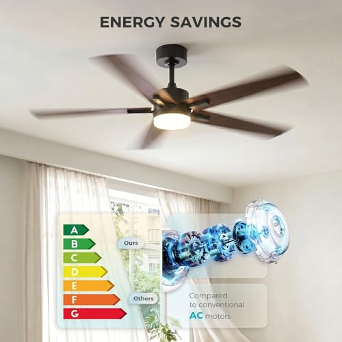 Image of Obabala Ceiling Fan with Light 52 Inch, DC Motor Ceiling Fan with Remote and APP Control, Dimmable LED Color Changing, Reversible Quiet Fan for Bedroom Living Room Indoor Outdoor, Modern