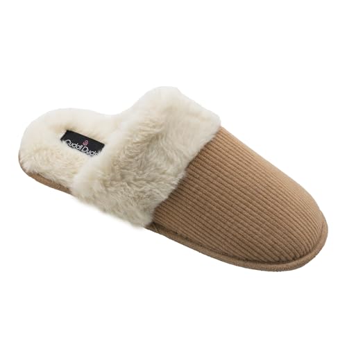 Cuddl Duds Women Indoor Corduroy Foam Insole Cozy Faux Fur Lining Clog Slip On Slipper House Shoes With Skid Resistant Bottom