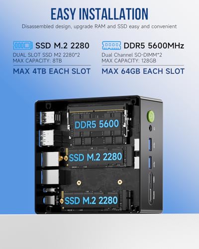 GMKtec Mini PC Ryzen 7 8845HS (8K/16T, bis zu 5.1Ghz), K8 Plus Barebone(NO DDR, NO SSD) Support DDR5, PCIE 4.0 x4, Mini Computer mit 4K Quadruple Display|WiFi 6|BT 5.2|Oculink|Dual NIC 2,5G|HDMI |USB4