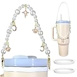 Facile à transporter Koicarelife Poignée de bouteille d\'eau avec sangle, double chaîne en cristal pour breloque en forme de tasse Stanley, compatible avec la plupart des bouteilles de 236,8 à 1,2 l (chaîne à perles)
