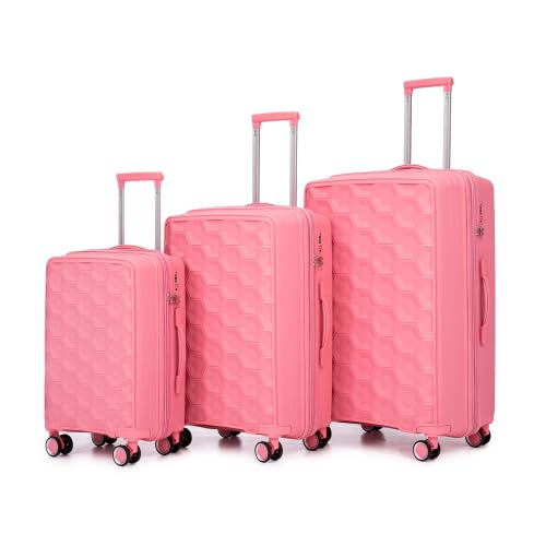 Luggage Sets 3 Piece(20/24/28), Expandable Carry On Luggage with TSA Lock Polypropylene materials Hard Shell and Lightweight Suitcase with Spinner Wheels (Pink)