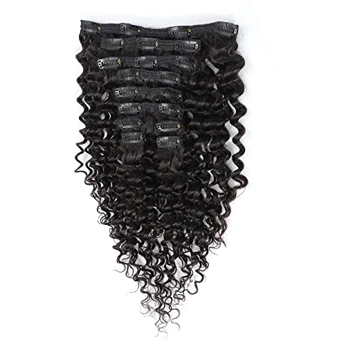 FU SHEN Deep Wave Clip in Hair Extensions Wavy Clip in Human Hair Extensions 8A Grade Unprocessed Brazilian Virgin Hair