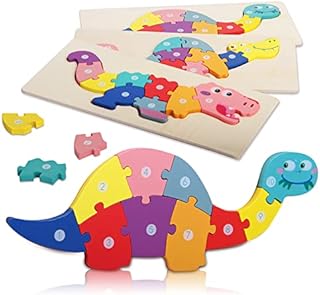 3 Pcs Dinosaur Numbers Puzzle Wooden Jigsaw Puzzles for Toddlers, Wooden Jigsaw for 2 3 4 5 6 Year Olds, Educational Toys Montessori Games Wooden Puzzle for 2+ Year Olds Boys Girls Birthday Gift