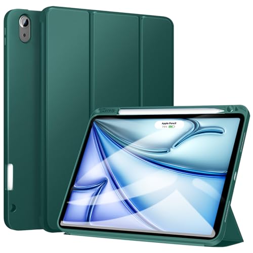 ZtotopCases for iPad Air 11 Inch Case (M3/M2-2025/2024) & iPad Air 5th/4th Gen 10.9 Inch 2022/2020 & iPad Pro 11 2018 1st with Pencil Holder Soft TPU Back Slim Trifold Smart Cover DarkGreen