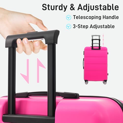 Image of 6 Pcs ABS Hardshell Luggage Sets Spinner Wheel Suitcase Lock Suitcases Black Pink
